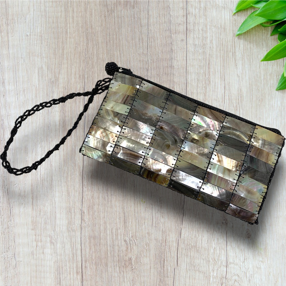 Vintage Y2K Mod by Design Mother of Pearl Mosaic Tiled Wristlet Pouch Fairycore - Picture 3 of 6